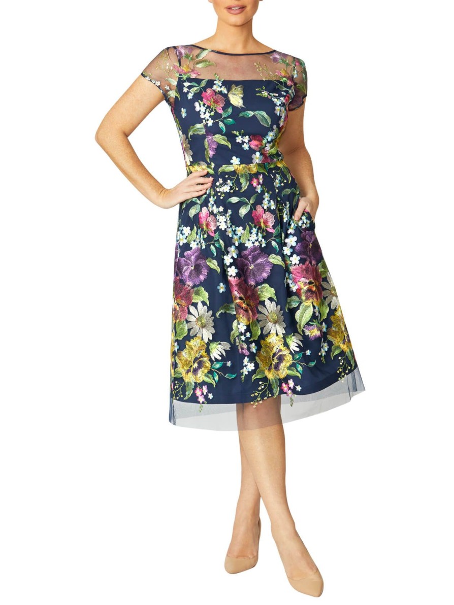 Sale | Anthea Crawford Hannah Floral A-Line Dress Navy