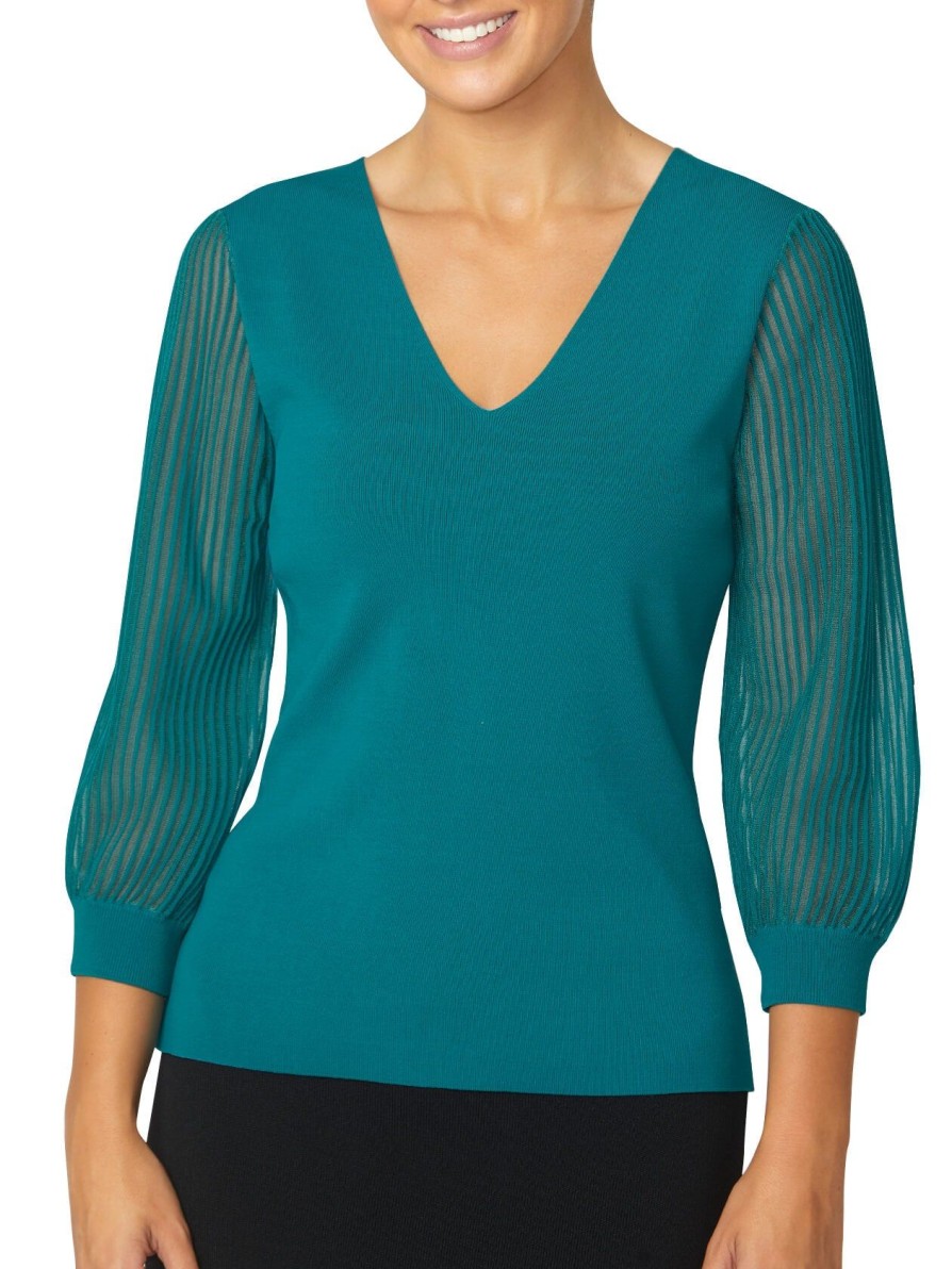 Tops | Anthea Crawford Emilie Sheer Sleeve Top Teal