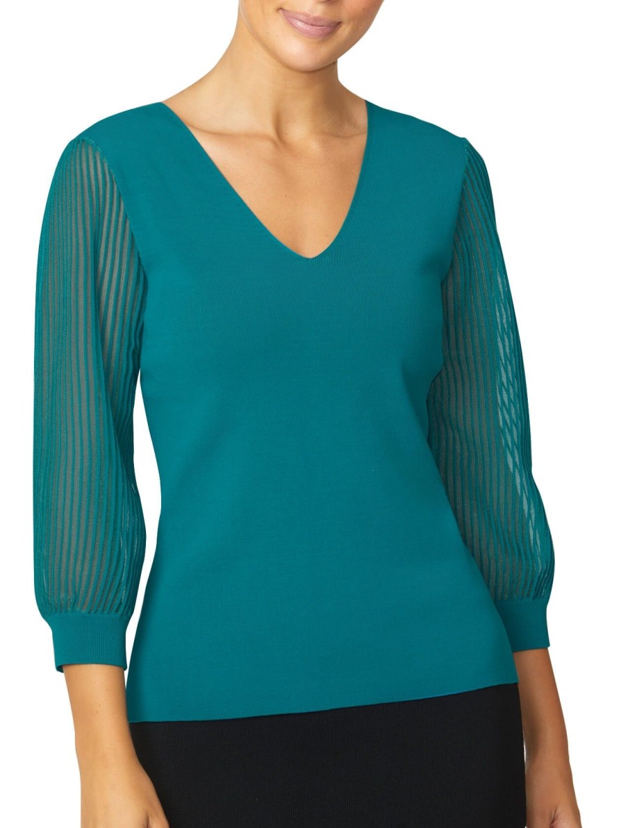 Tops | Anthea Crawford Emilie Sheer Sleeve Top Teal