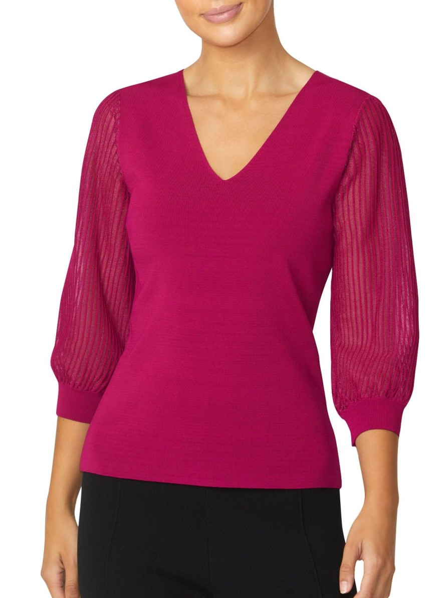 Tops | Anthea Crawford Emilie Sheer Sleeve Top Fuchsia