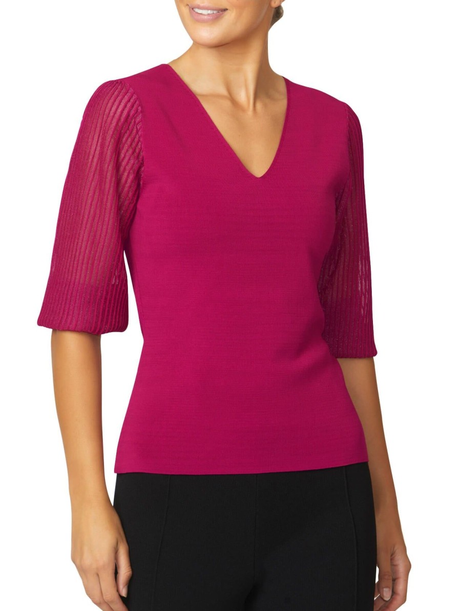 Tops | Anthea Crawford Emilie Sheer Sleeve Top Fuchsia