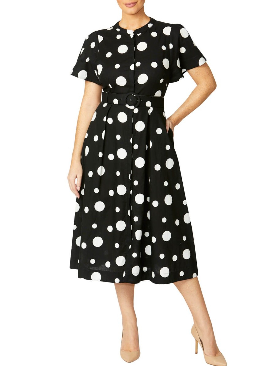 Sale | Anthea Crawford Annie Spot Cotton Dress Black Spot