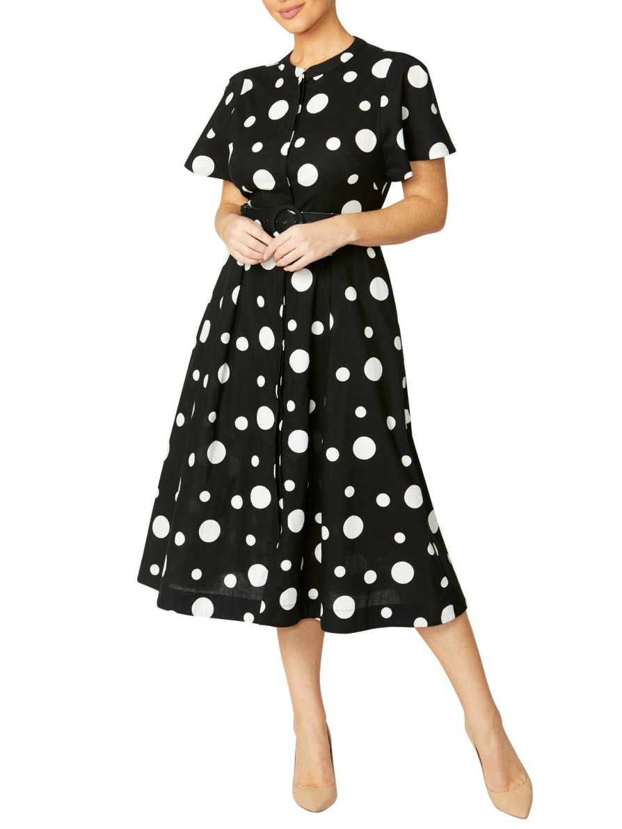 Sale | Anthea Crawford Annie Spot Cotton Dress Black Spot