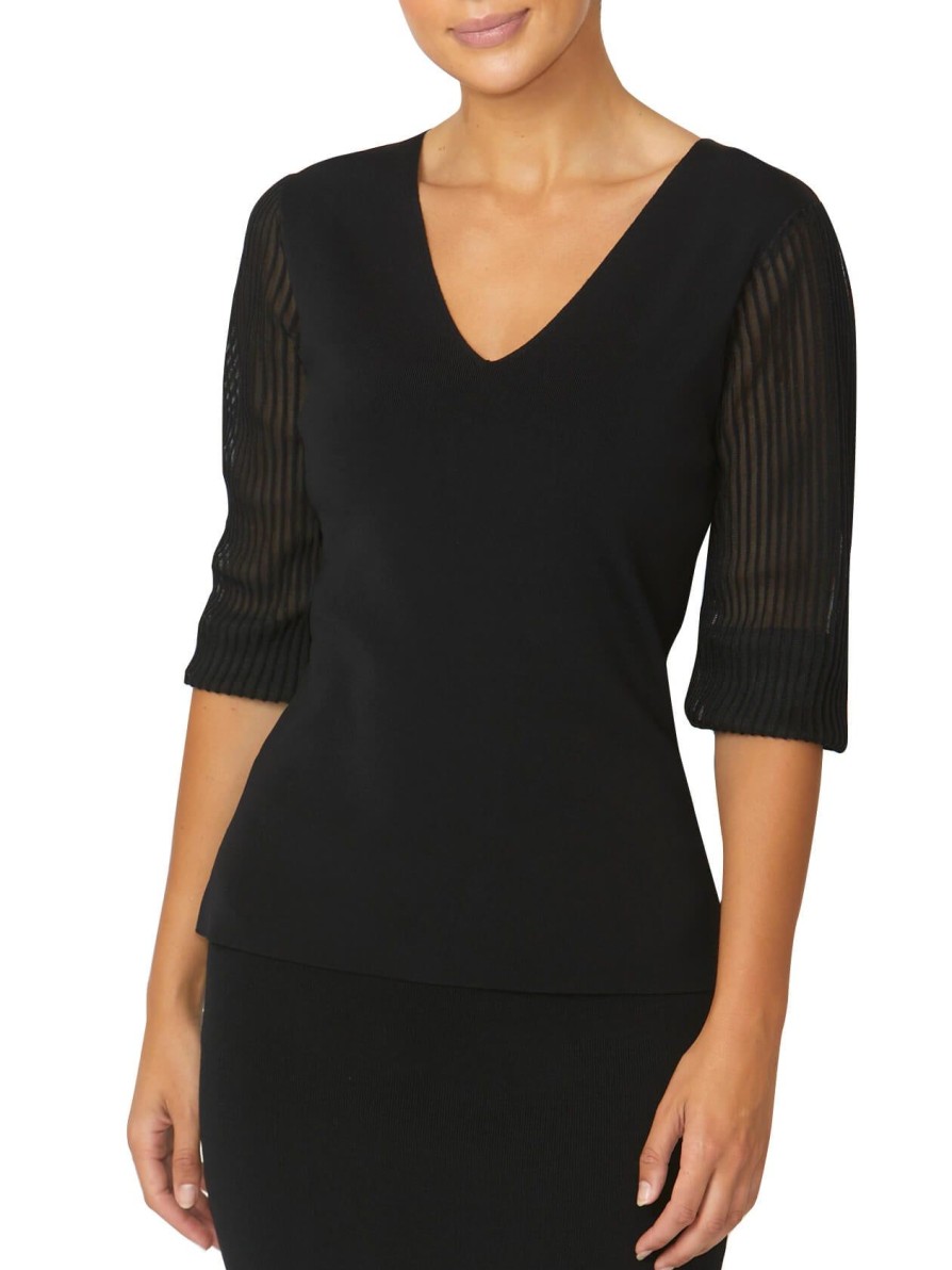 Tops | Anthea Crawford Emilie Sheer Sleeve Top Black