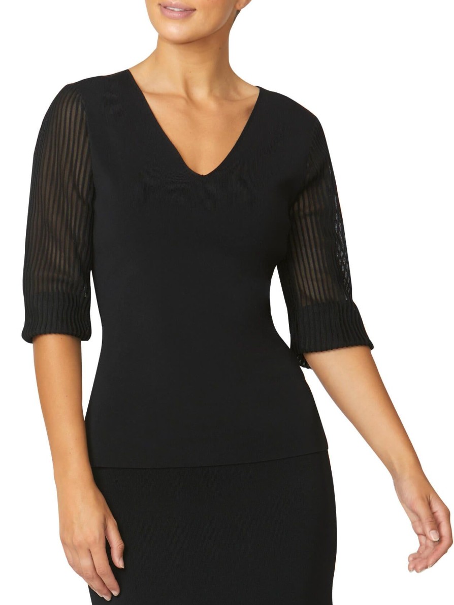 Tops | Anthea Crawford Emilie Sheer Sleeve Top Black