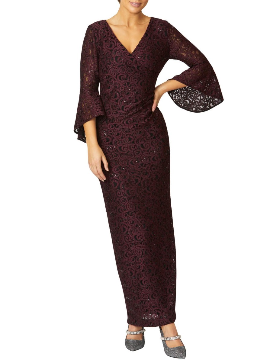 Sale | Anthea Crawford Stella Stretch Lace Gown Plum