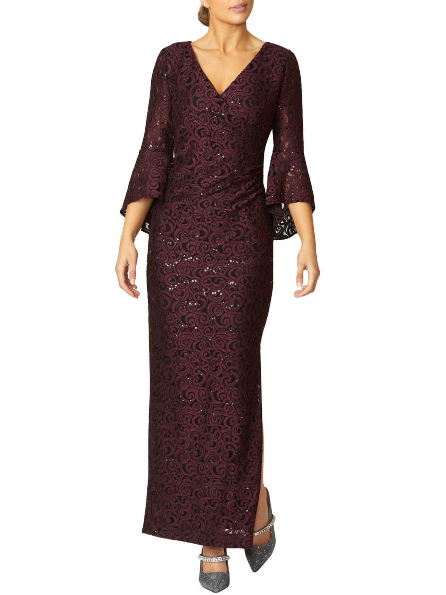 Sale | Anthea Crawford Stella Stretch Lace Gown Plum