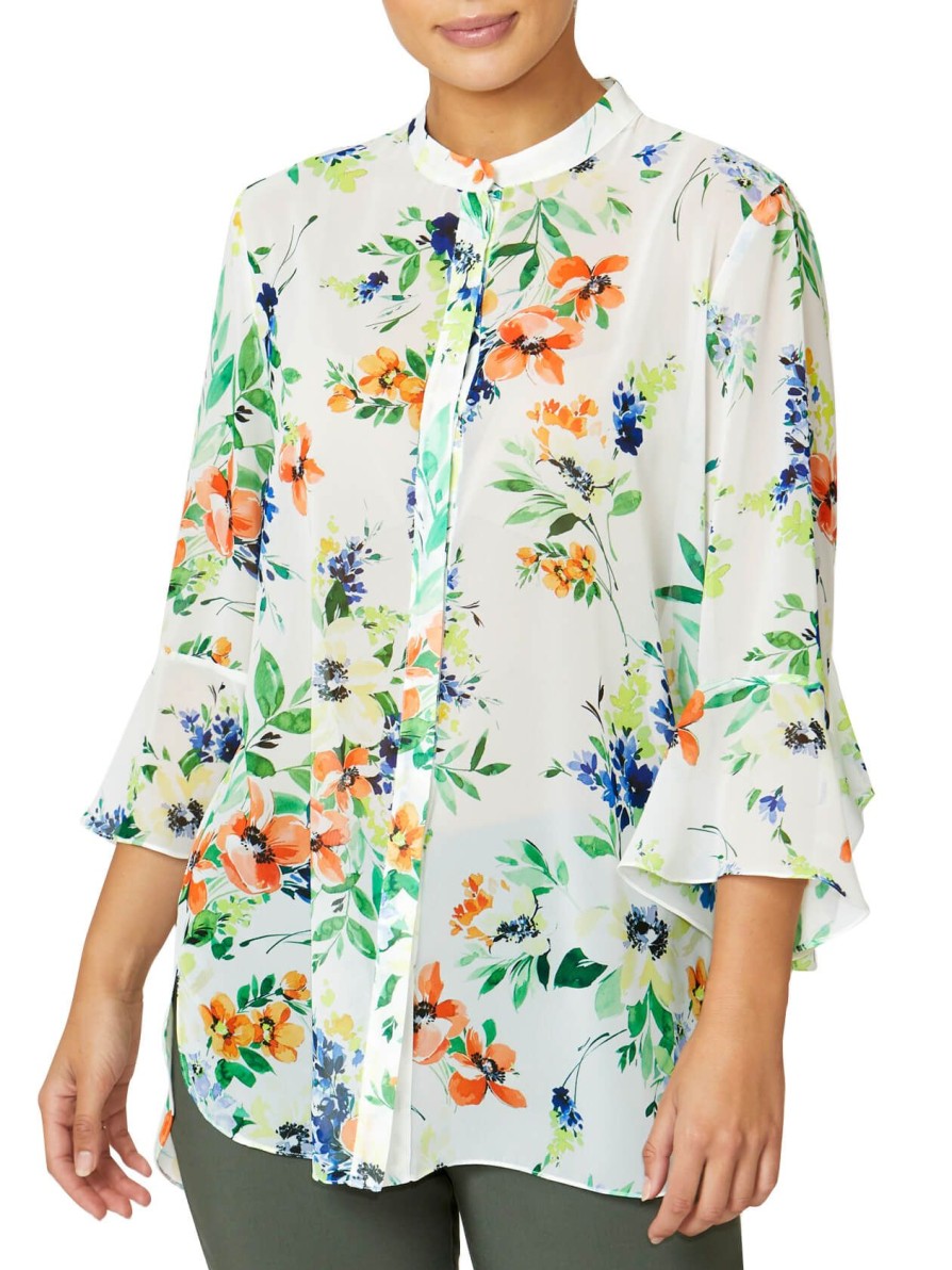 Tops | Anthea Crawford Carine Ivory Chiffon Shirt Ivory Multi